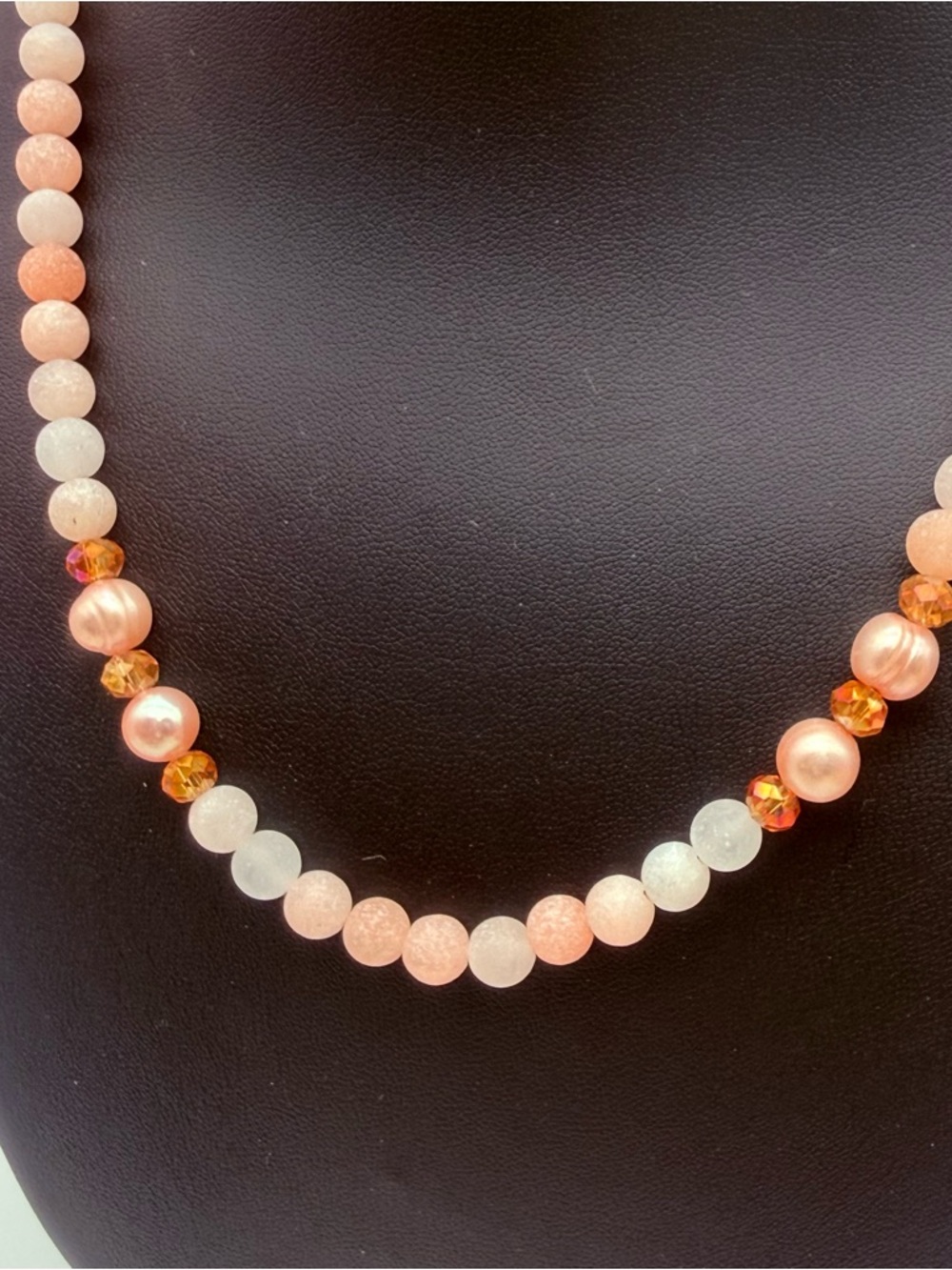 SOLD*** koreanna Elegant Frosted Peach Aventurine and Peach Pearl Necklace - Picture 5 of 6